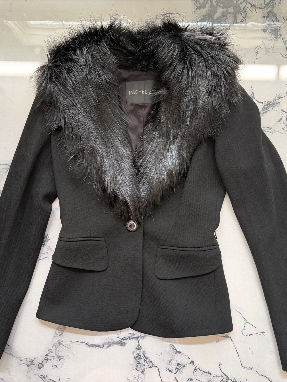 Rachel Zoe Black Blazer with detachable Faux Fur Collar size 6 NWOT